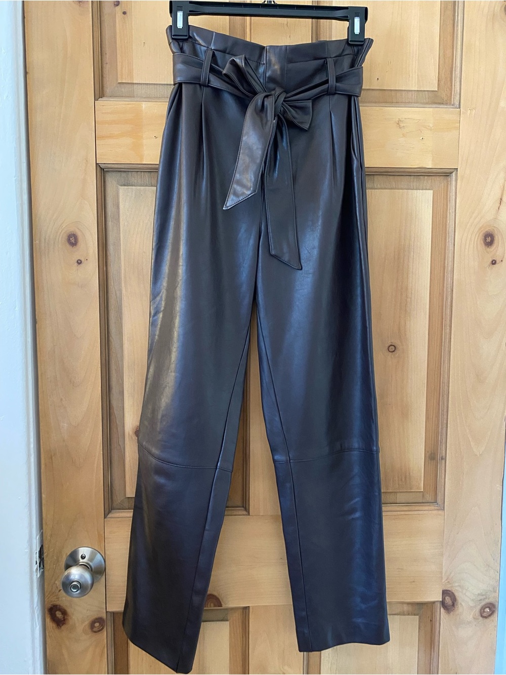 Simons Wide-Leg Faux Leather Tie-Belt Pants in Dark Brown